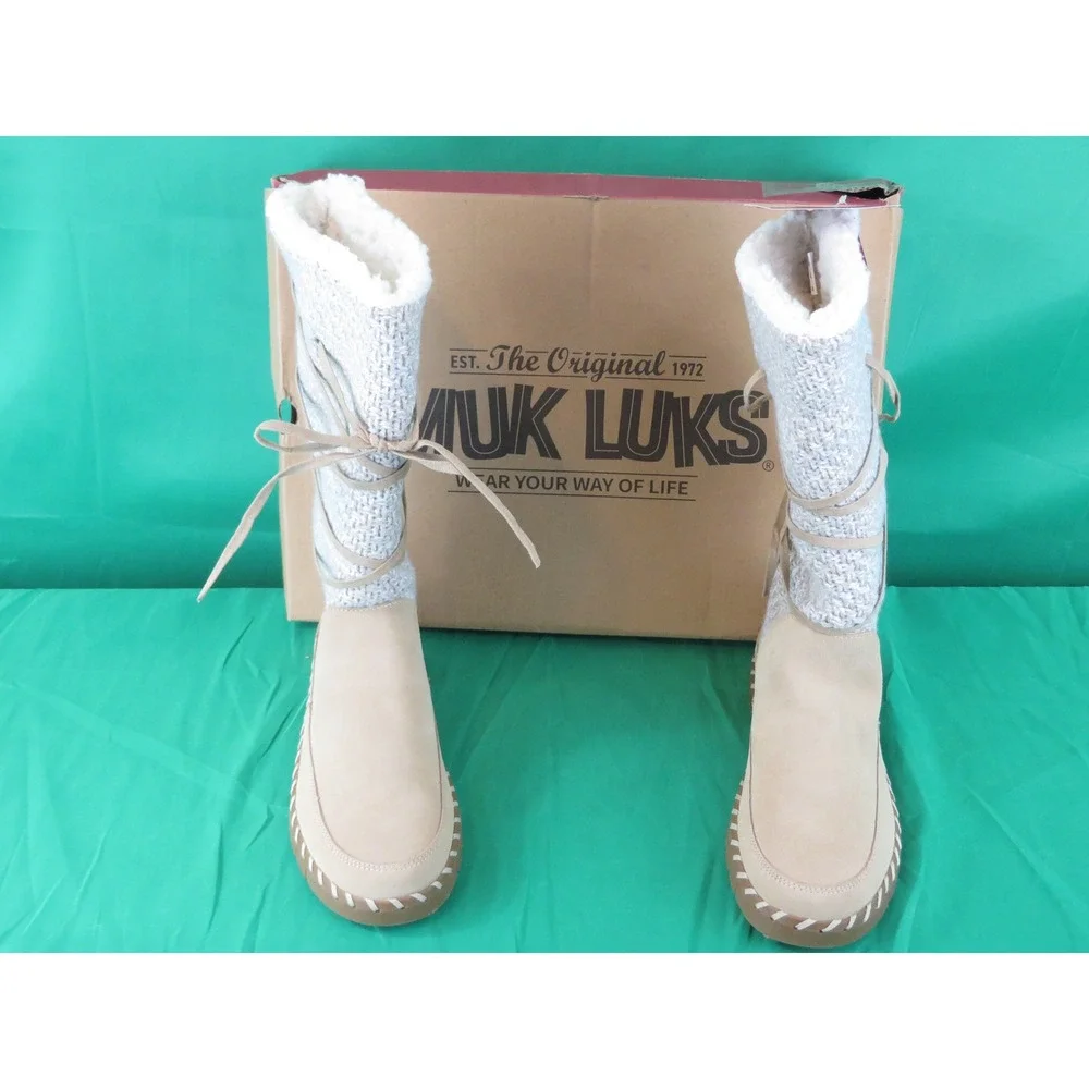 NWT MUK LUKS Women's Sand Knit Boots Memory Foam Insole 1000104-250 Size 9.5
